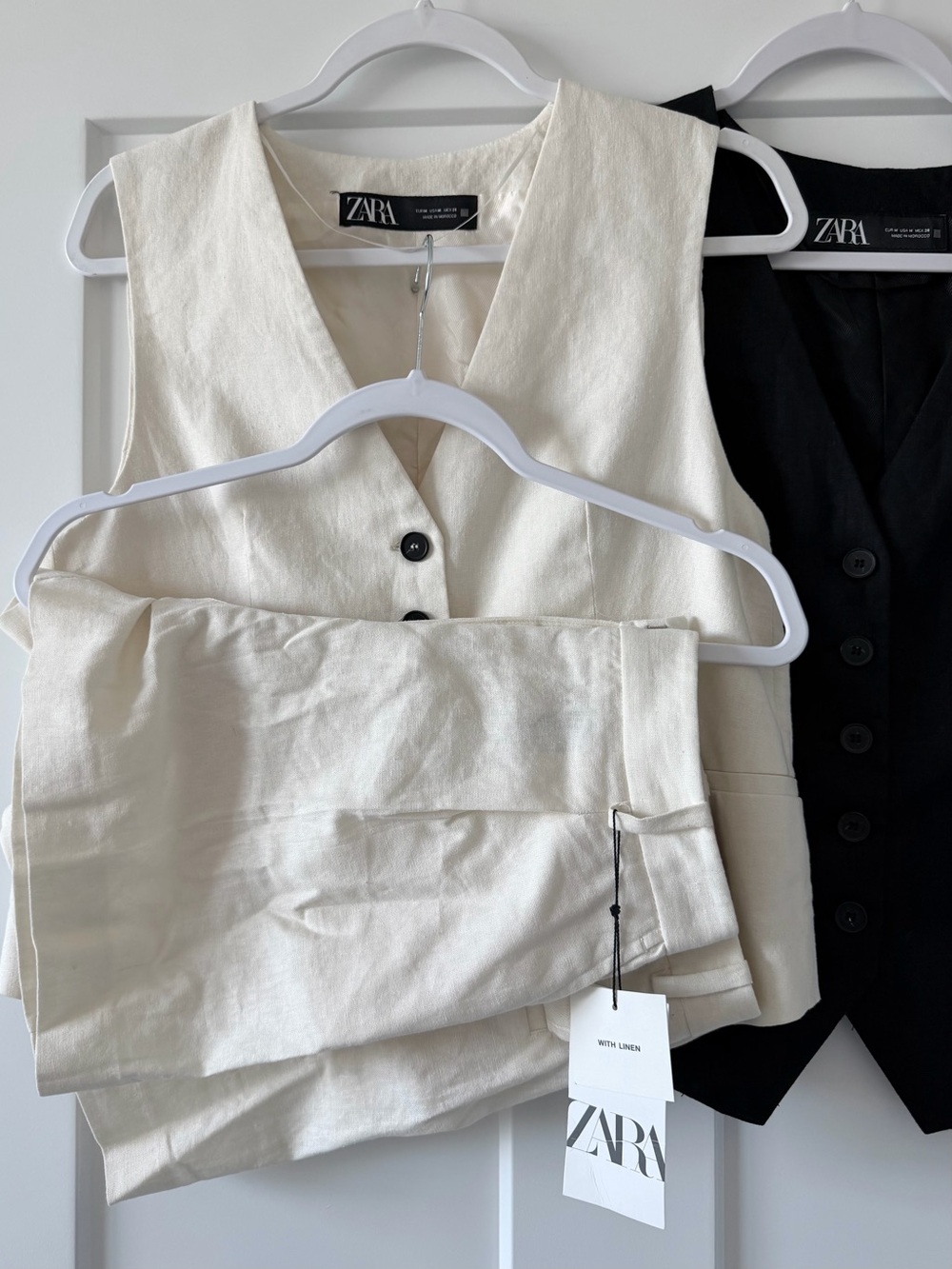 Zara Tailored Linen Blend Vest & High-Rise Shorts Set of 2 Black & Ecru Size M - Picture 8 of 15